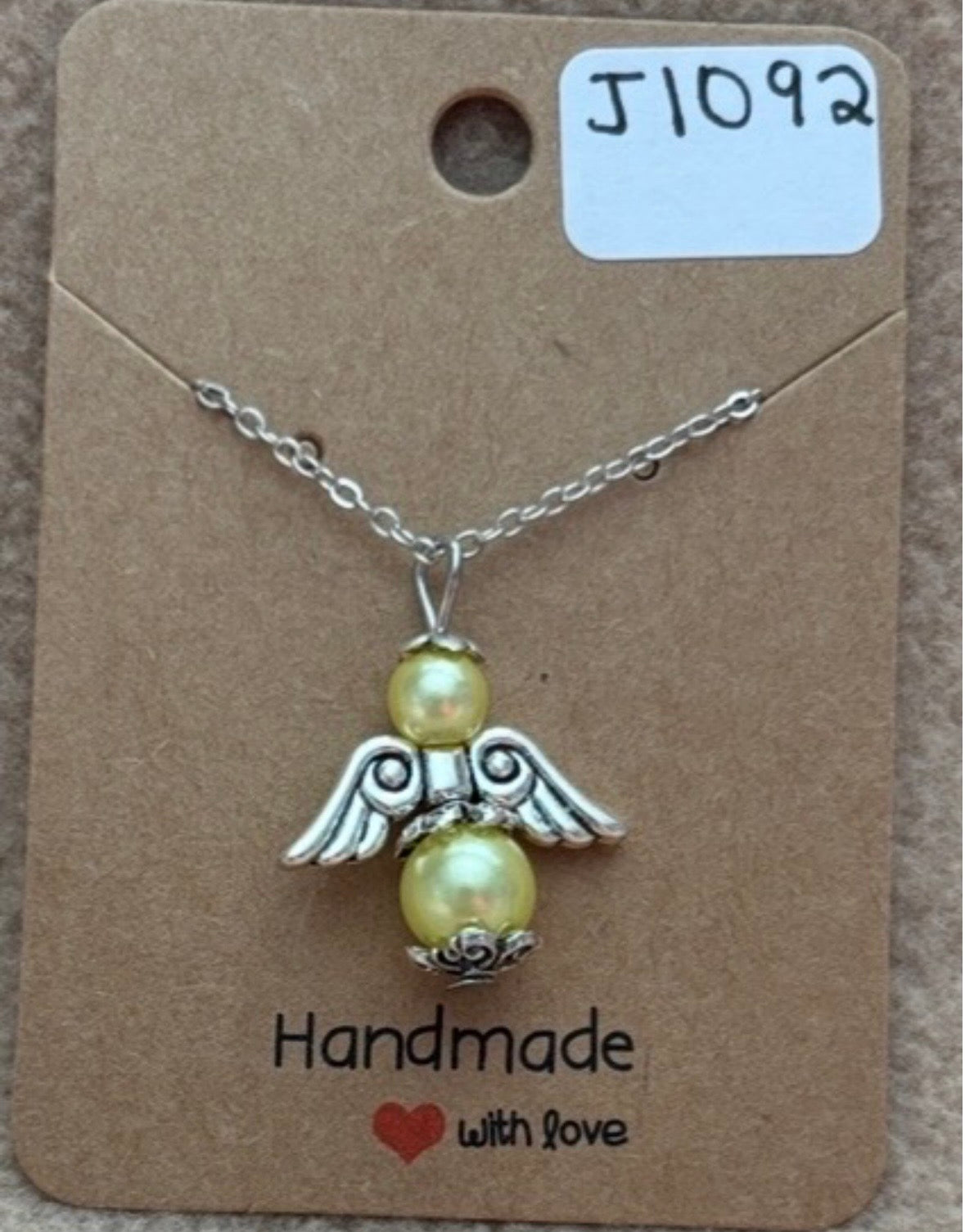 Yellow Beaded Angel Necklace