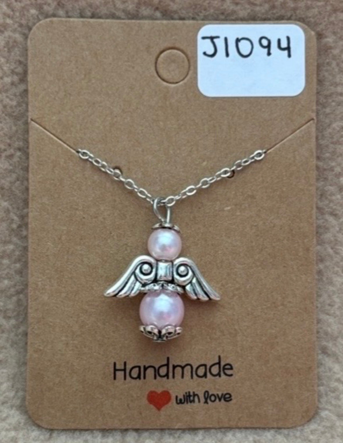 Light Pink Beaded Angel Necklace