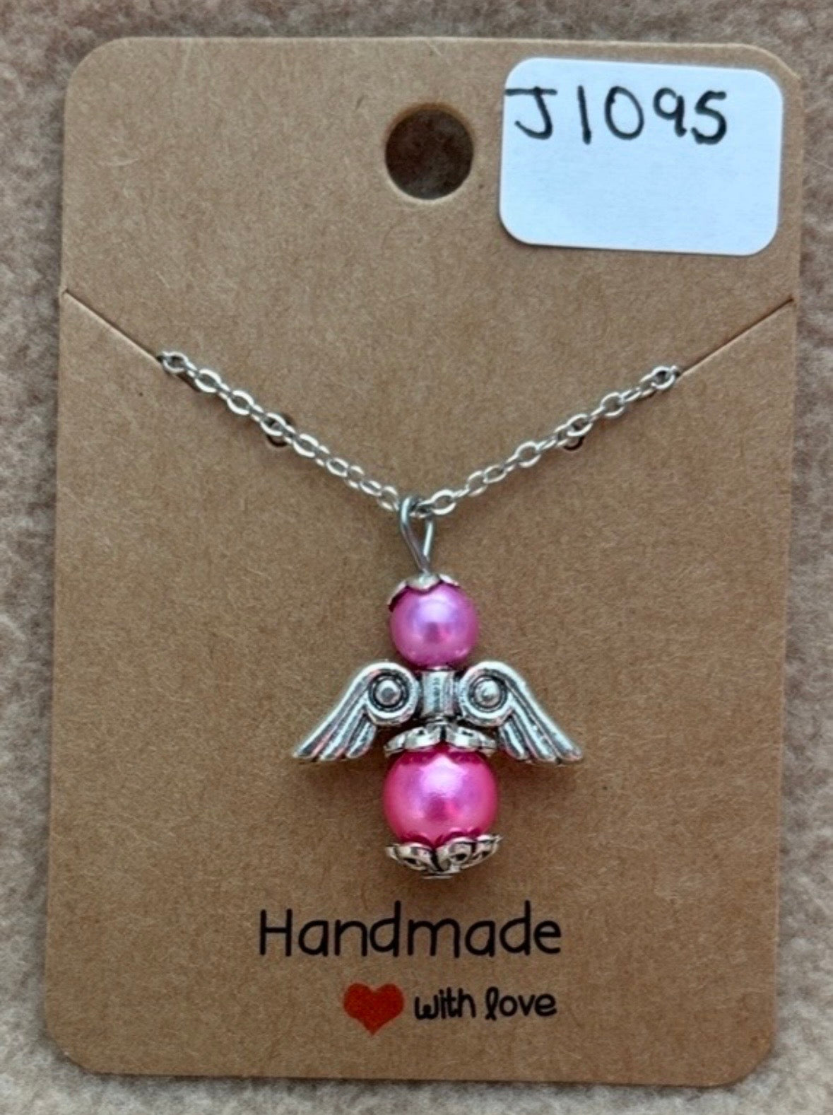 Pink Beaded Angel Necklace