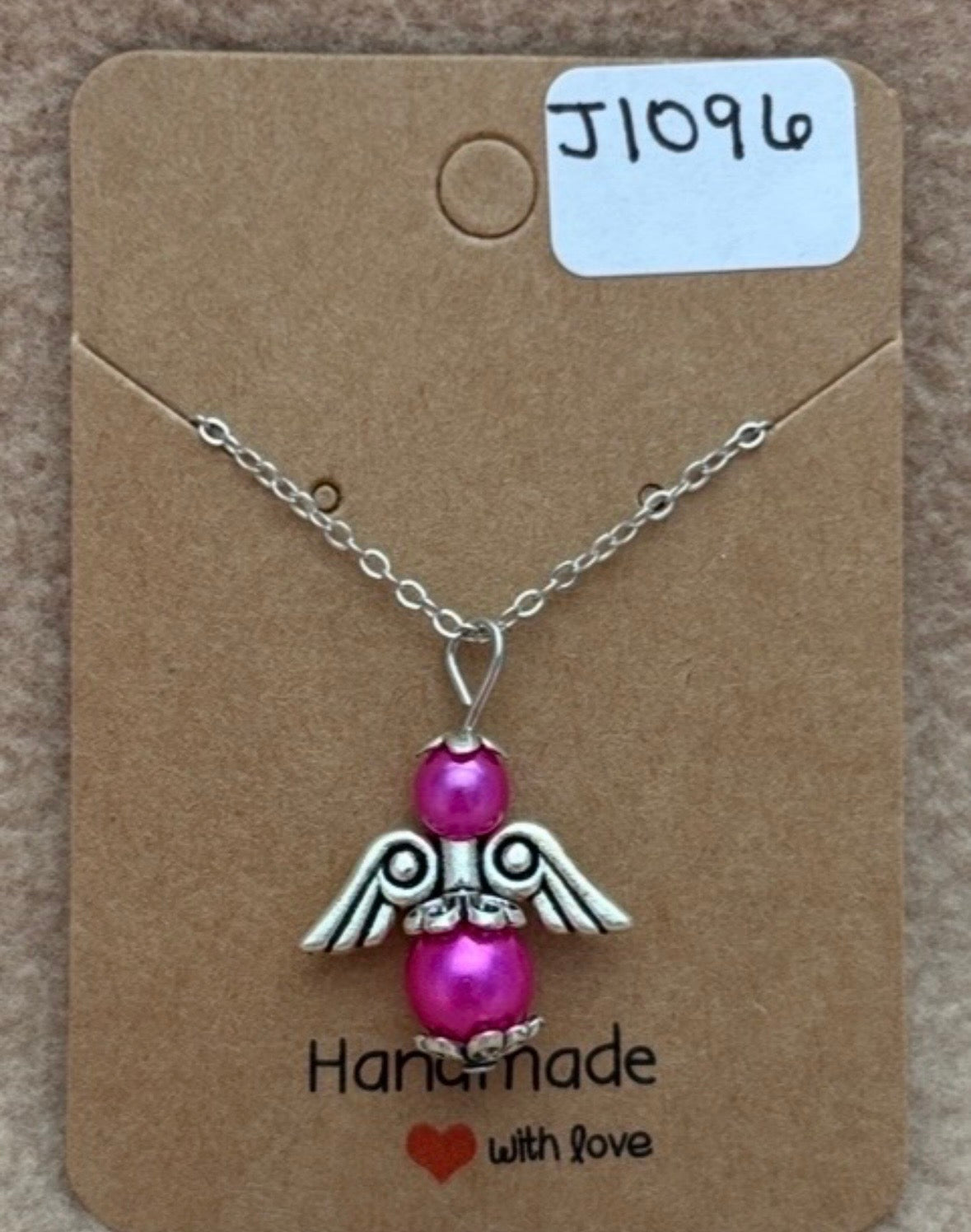 Bight Pink Beaded Angel Necklace