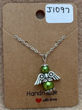 Green Beaded Angel Necklace