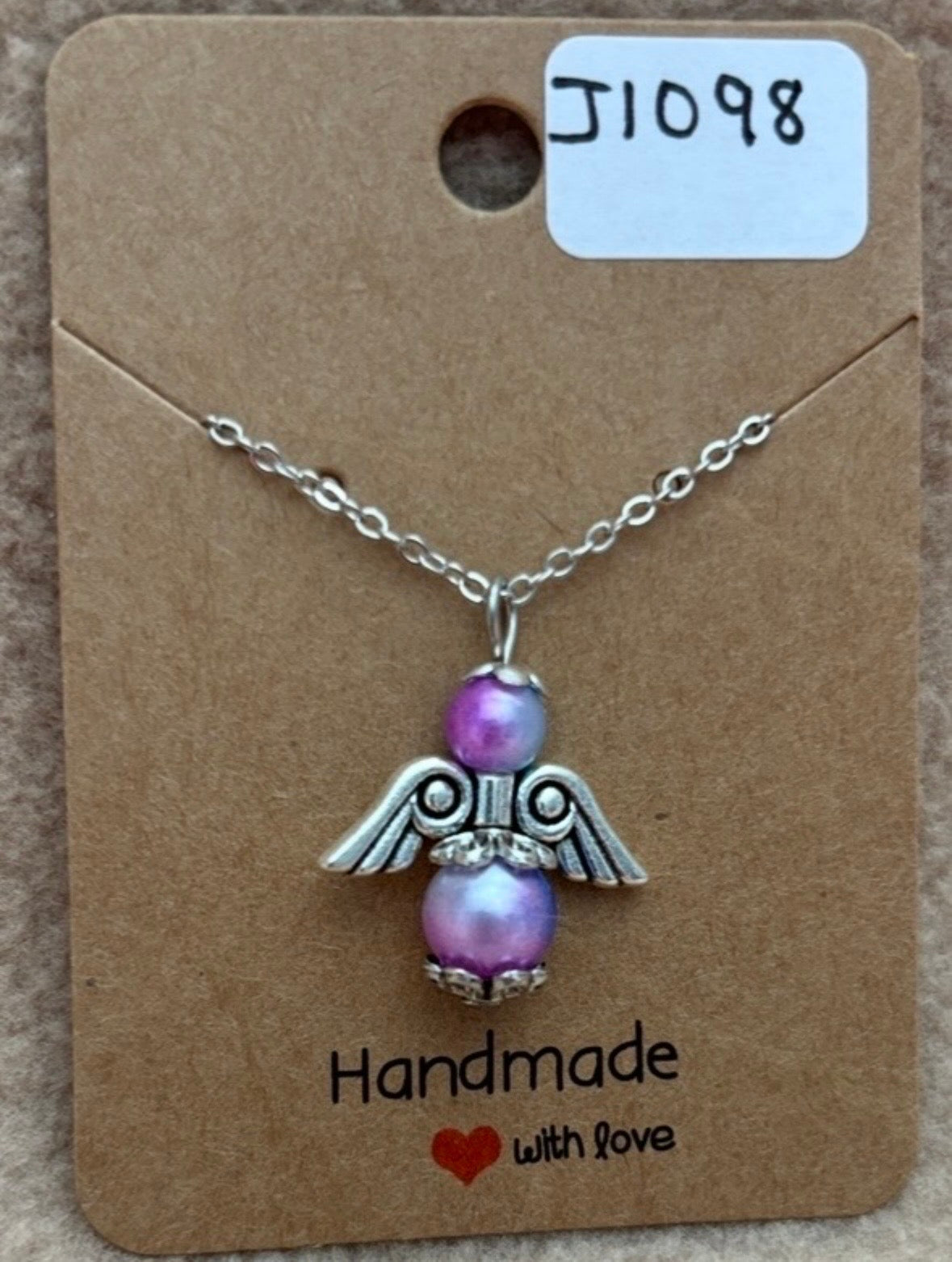 Pink and Blue Beaded Angel Necklace