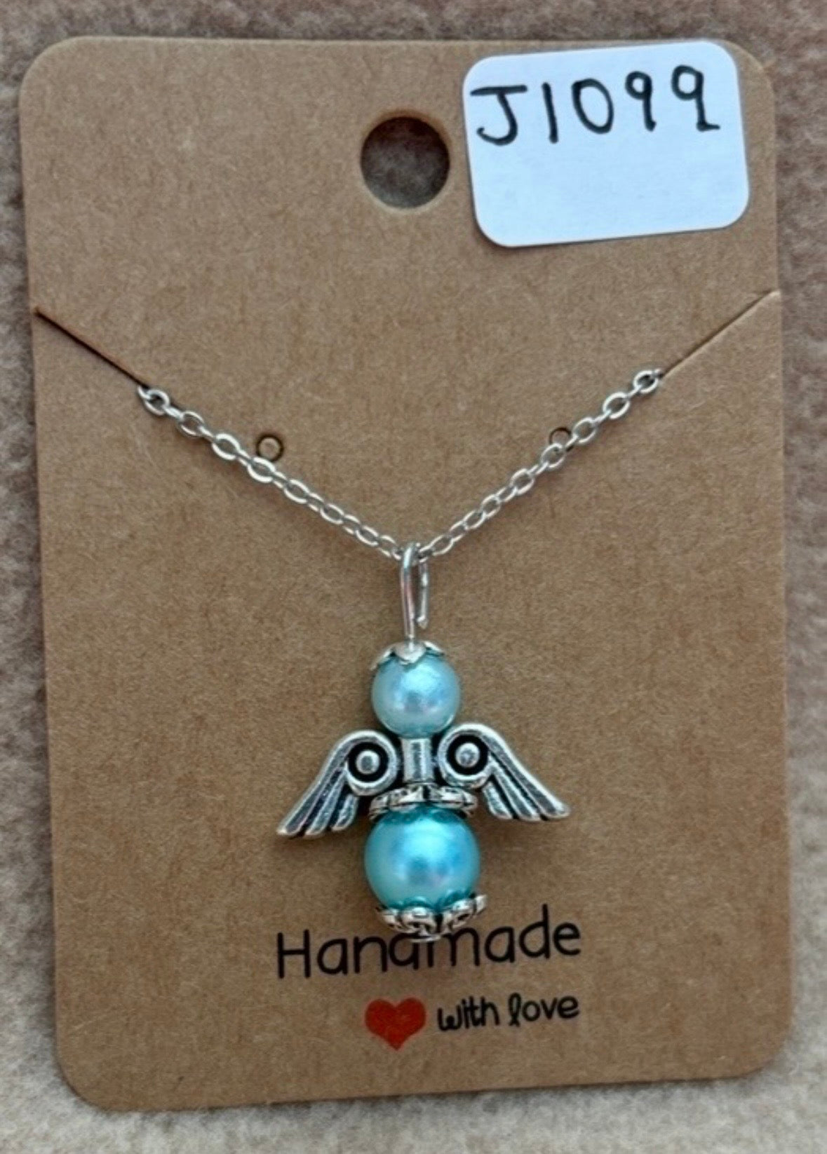 Teal Beaded Angel Necklace