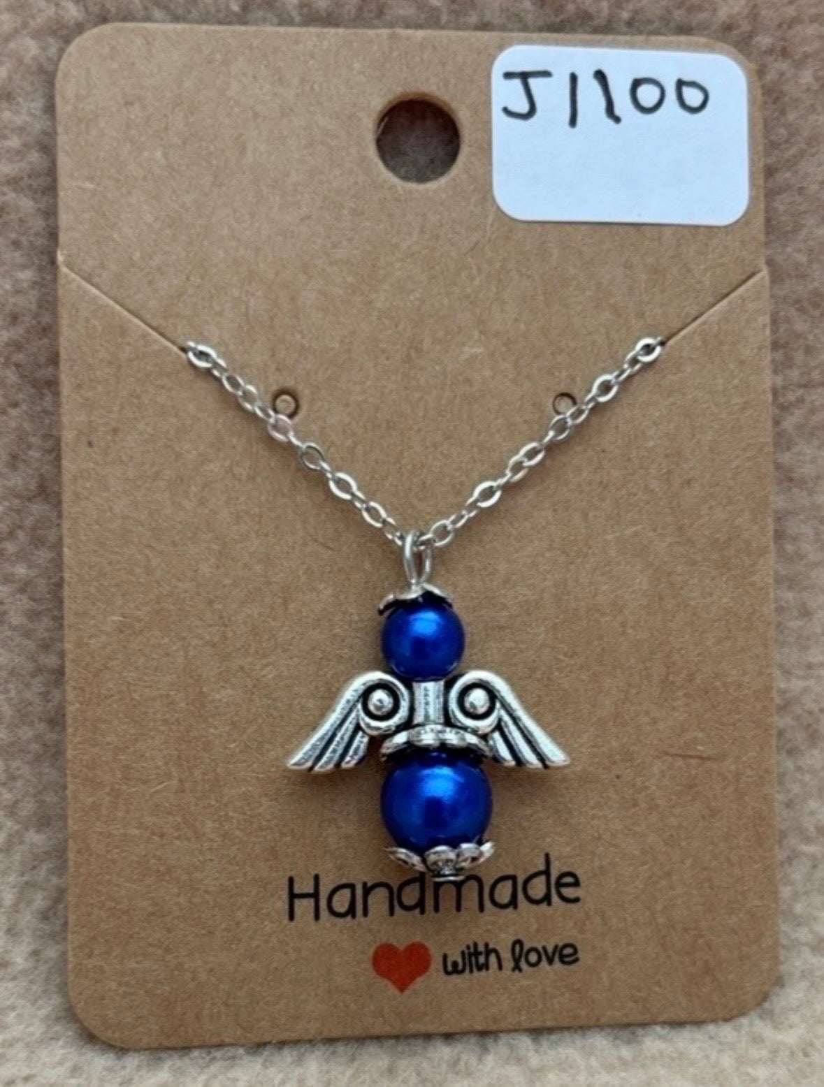 Blue Beaded Angel Necklace