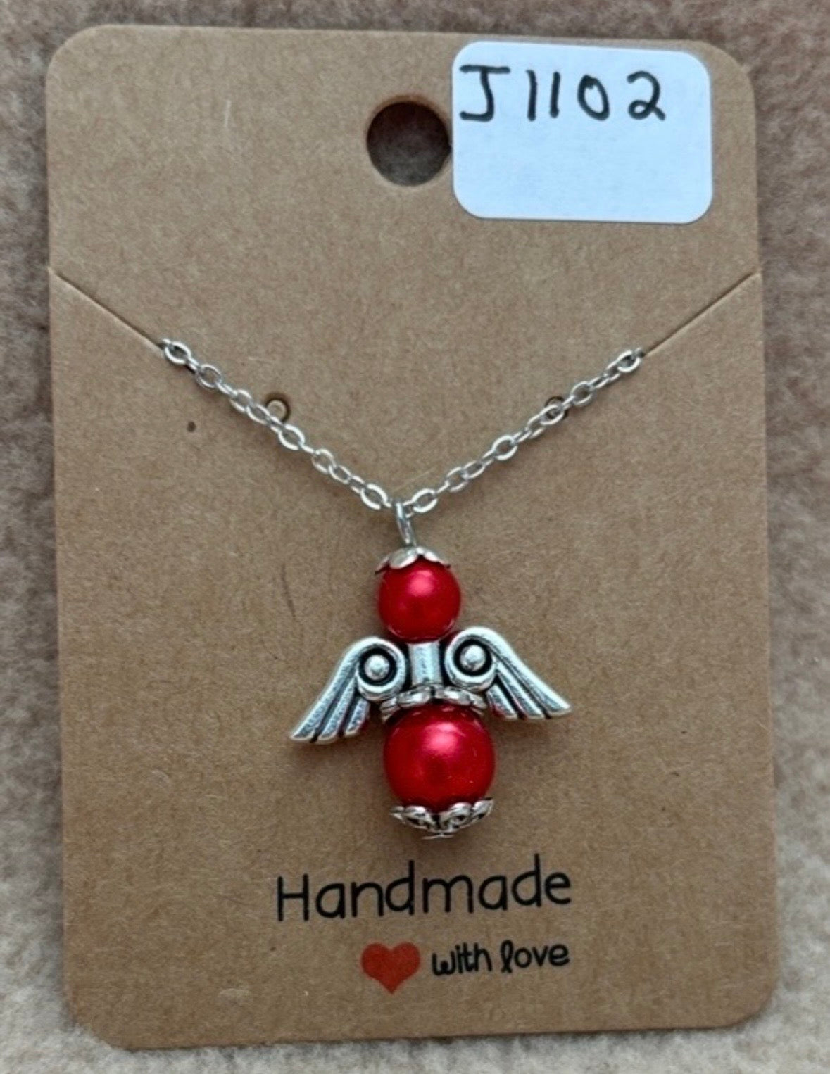Red Beaded Angel Necklace