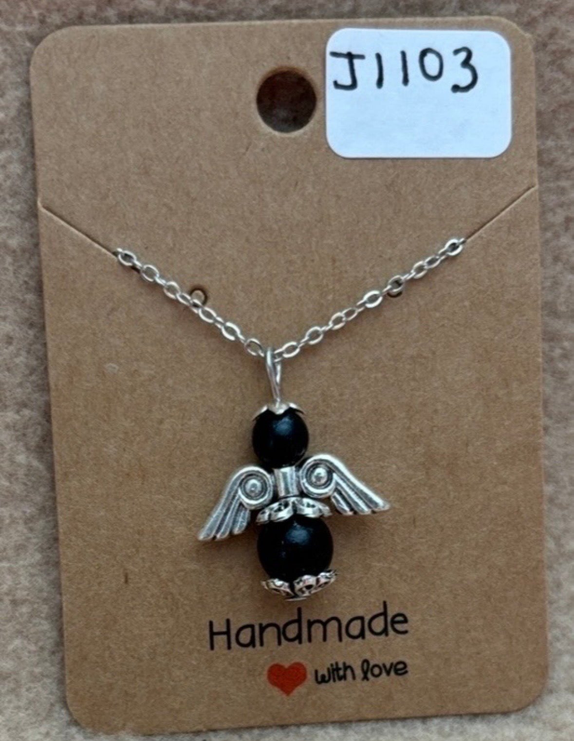 Black Beaded Angel Necklace