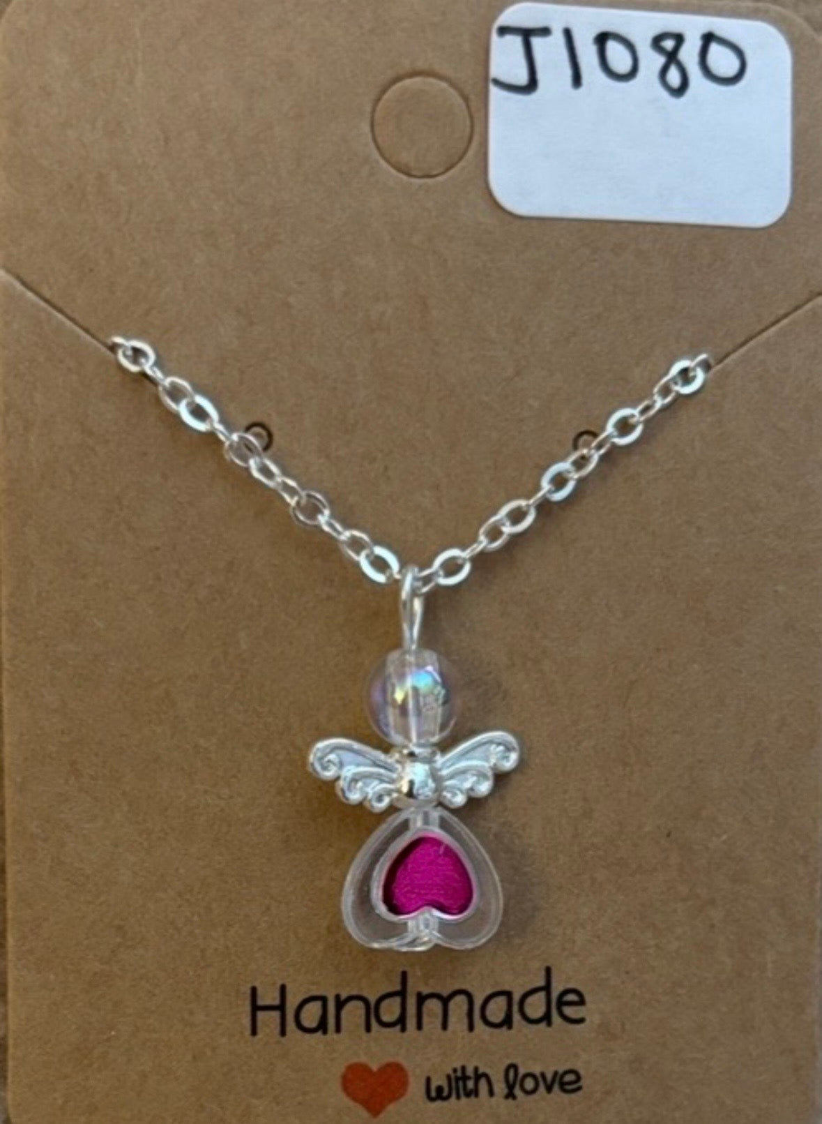 Bright Pink Heart Angel Necklace