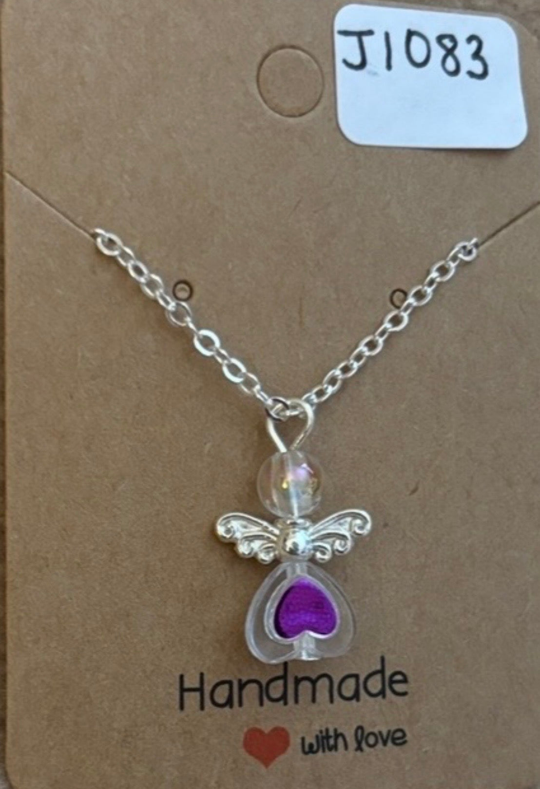 Purple Heart Angel Necklace