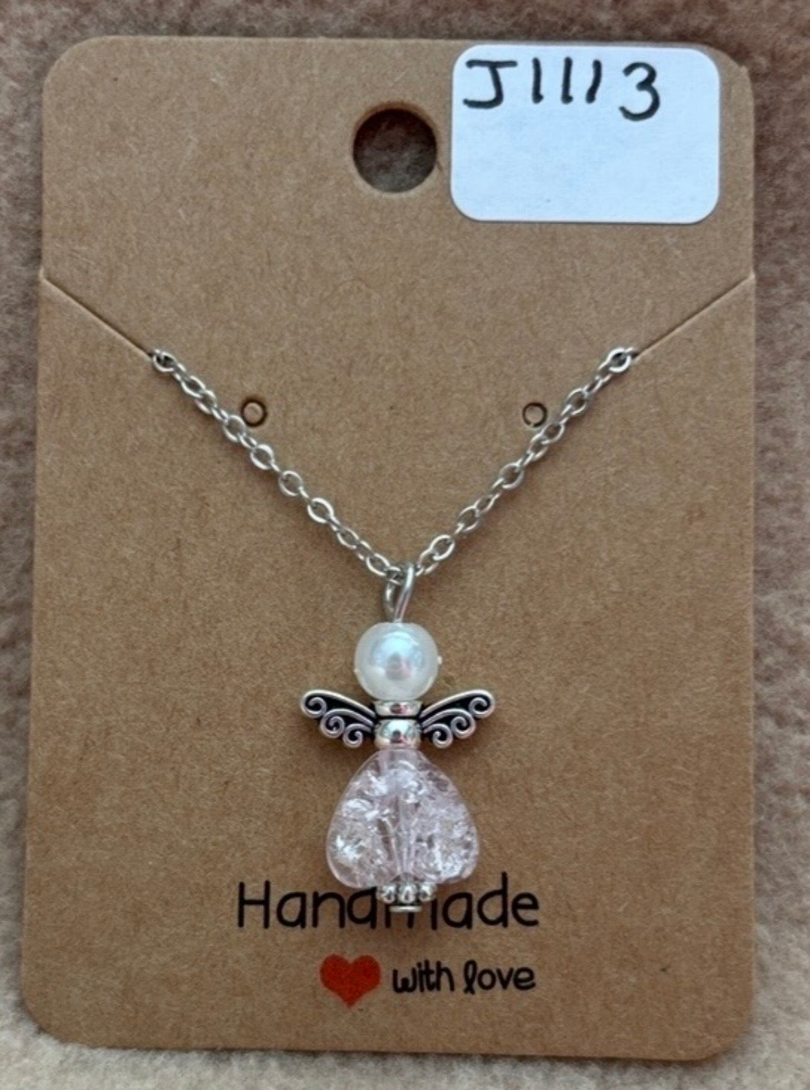 Light Pink Heart Angel Necklace