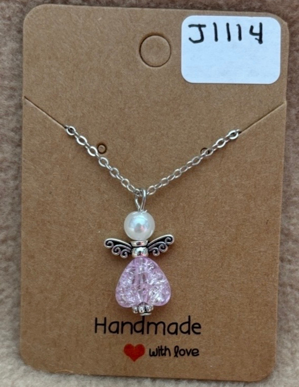 Pink Heart Angel Necklace
