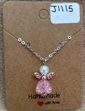 Dark Pink Heart Angel Necklace