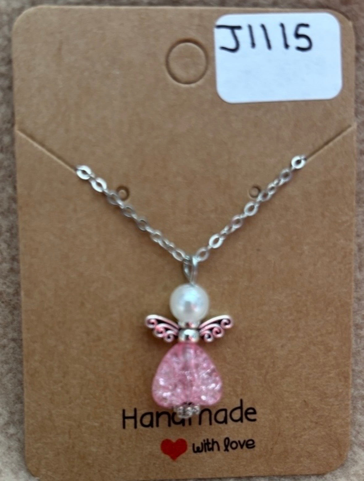 Dark Pink Heart Angel Necklace
