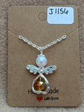 Gold Bead Heart Angel Necklace