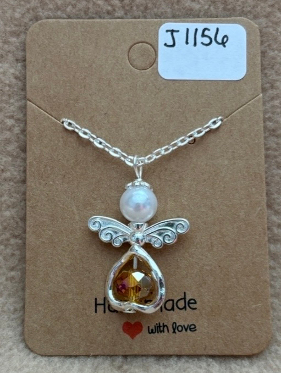 Gold Bead Heart Angel Necklace