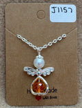 Orange Bead Heart Angel Necklace