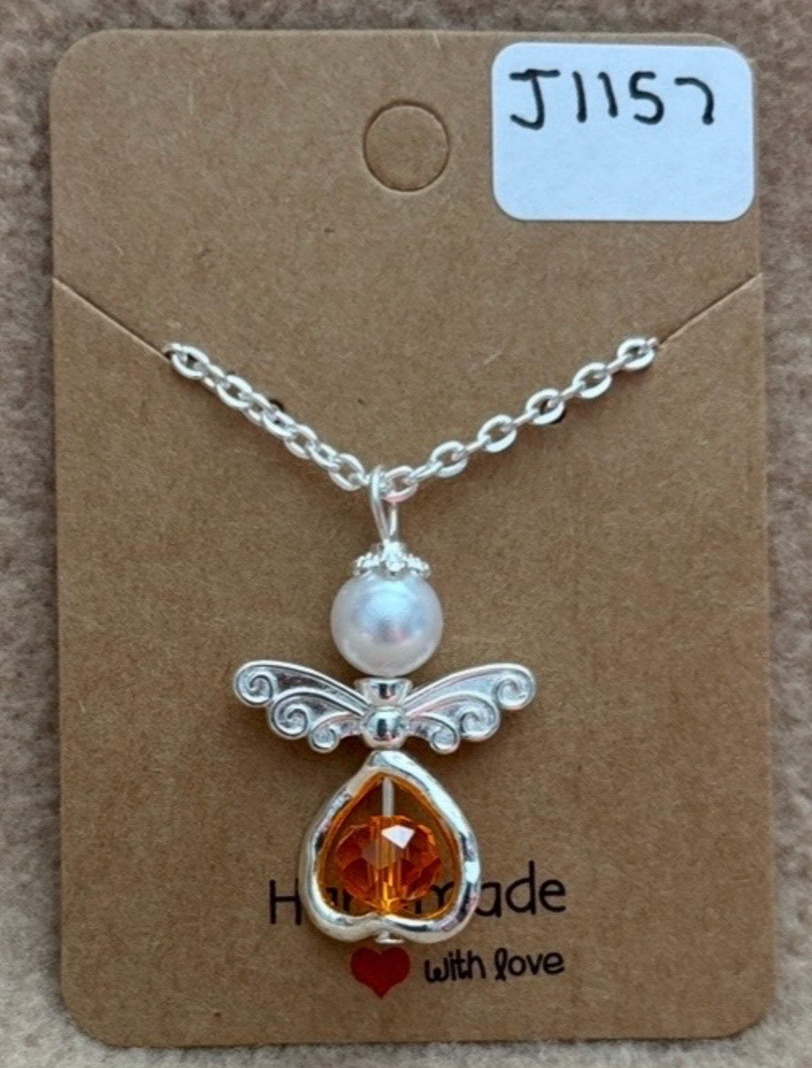 Orange Bead Heart Angel Necklace