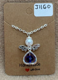 Navy Blue Bead Heart Angel Necklace