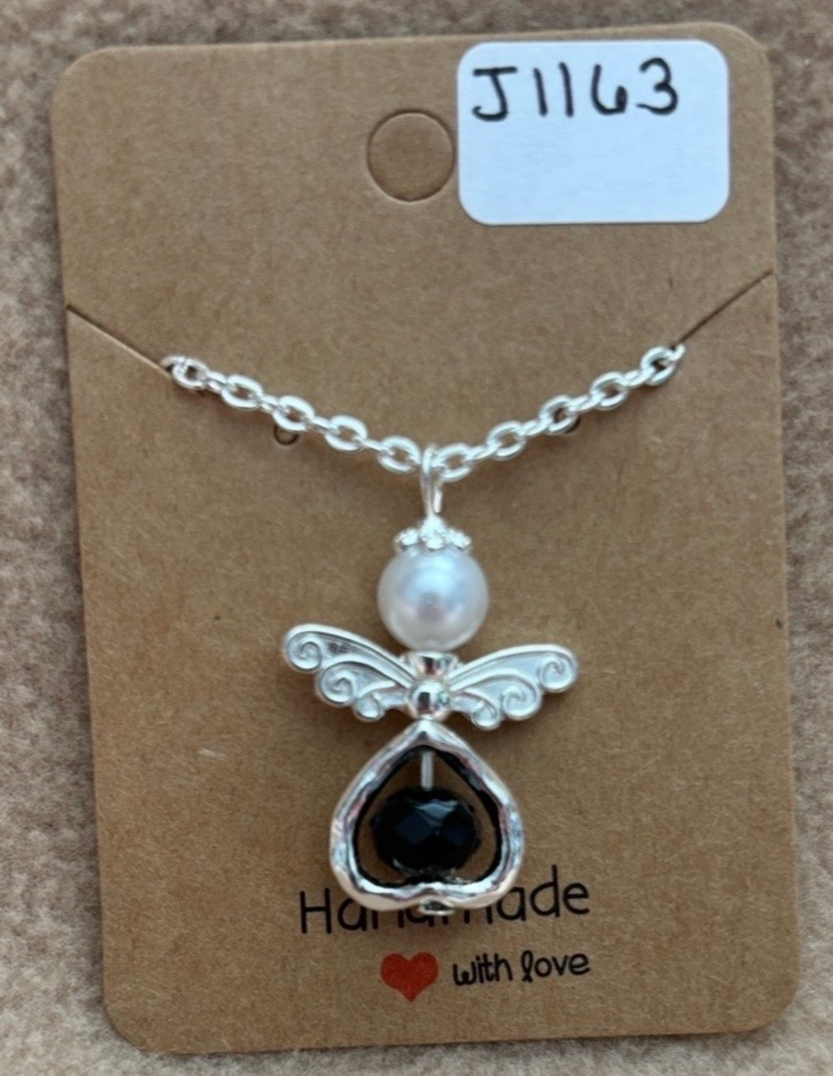 Black Bead Heart Necklace