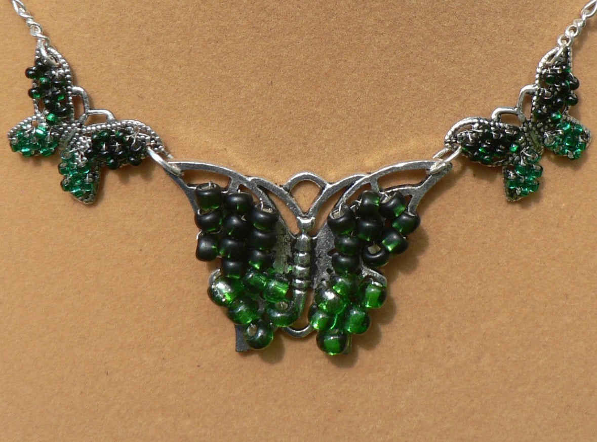 Green Beaded Butterfly Necklace