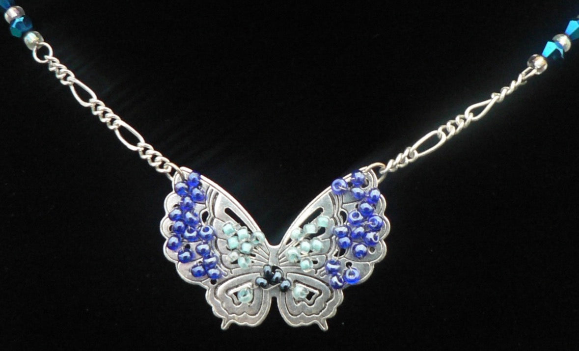 Blue Iris Butterfly Necklace