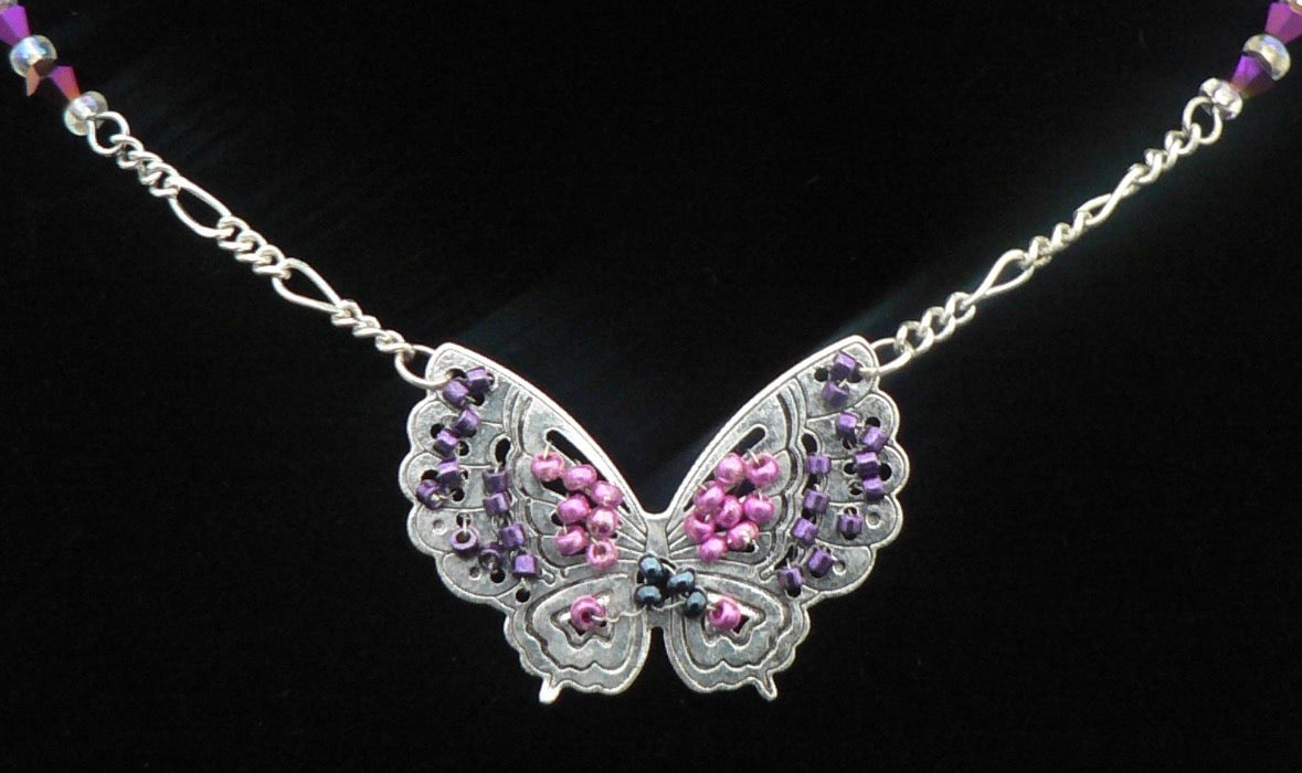 Purple Iris Butterfly Necklace