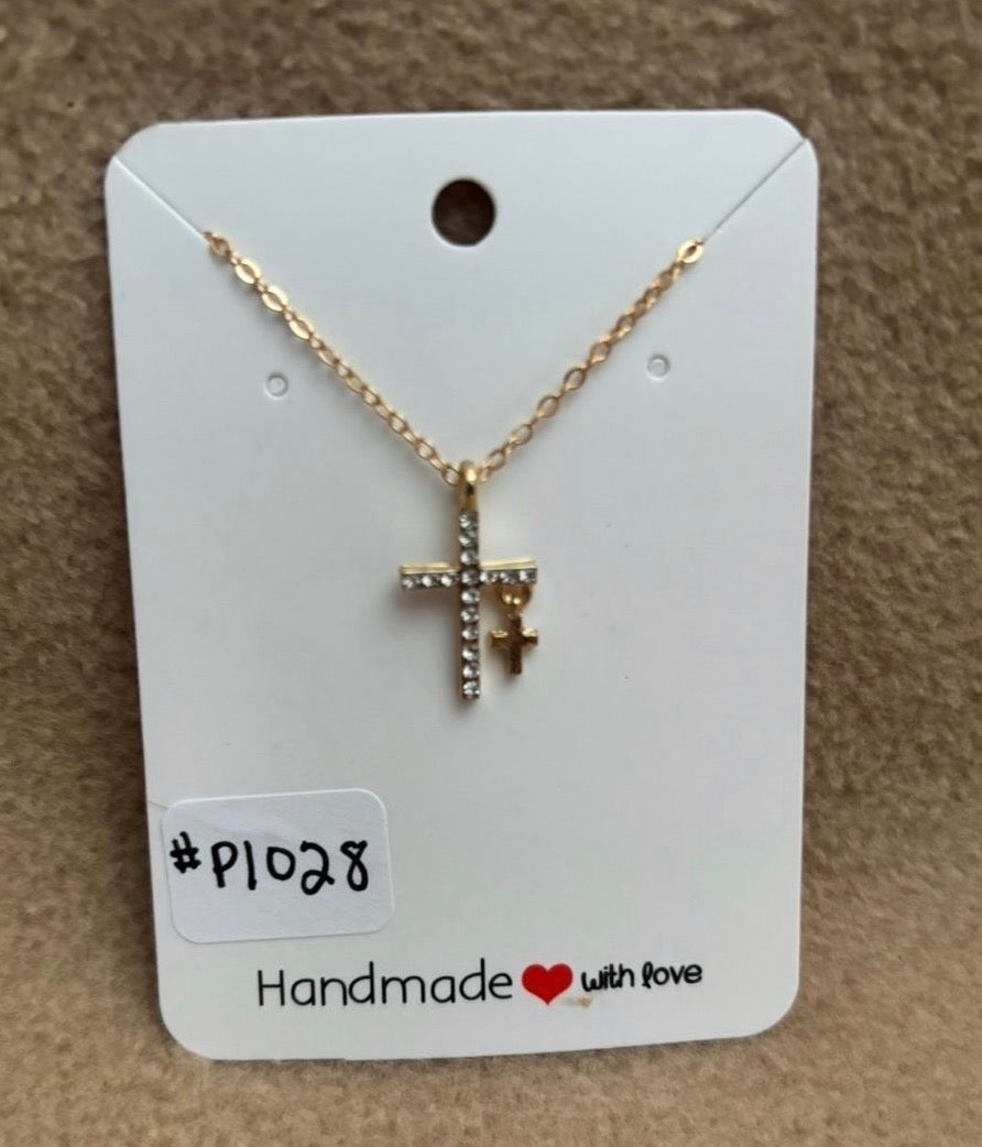 Gold Color Cross With A Small Cross Necklace