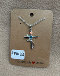 Blue Rose Cross Necklace