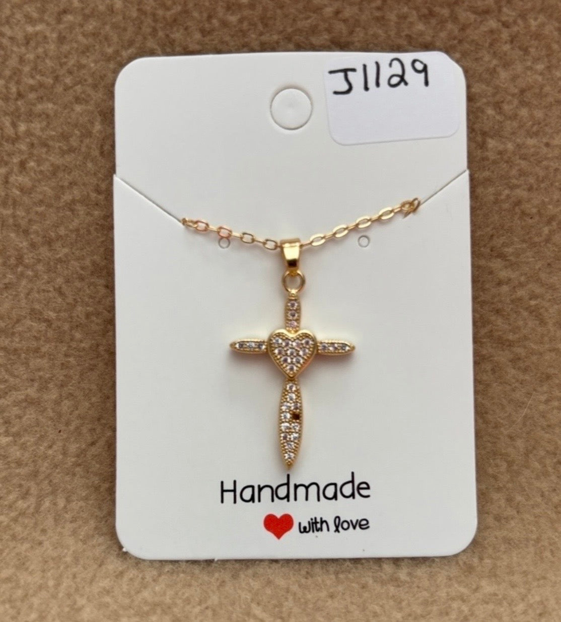 Rhinestone Cross Heart Necklace