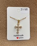 Gold Tone Rhinestone Cross Necklace
