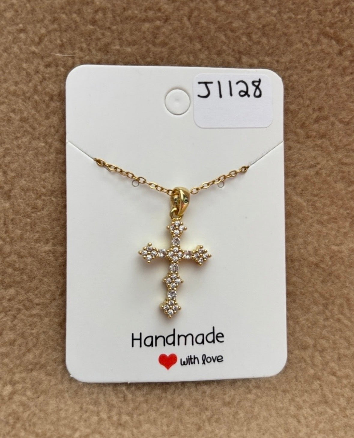 Gold Tone Rhinestone Cross Necklace
