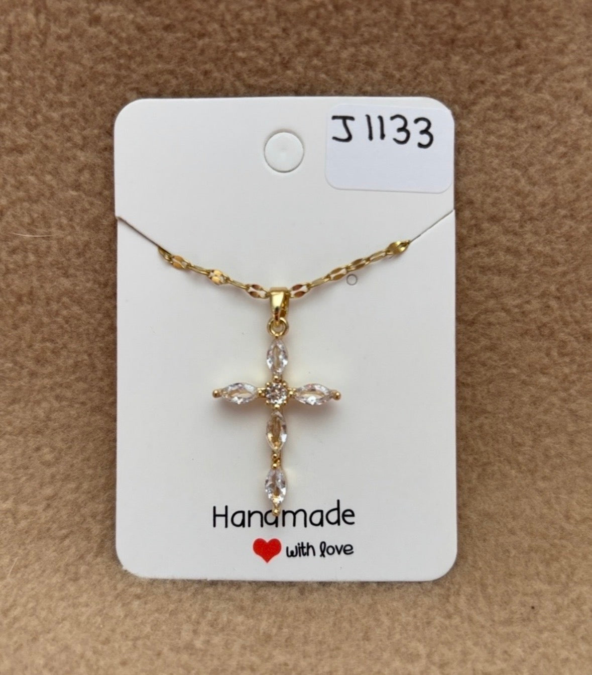 Clear Stone Cross Necklace