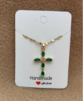 Green Stone Cross Necklace