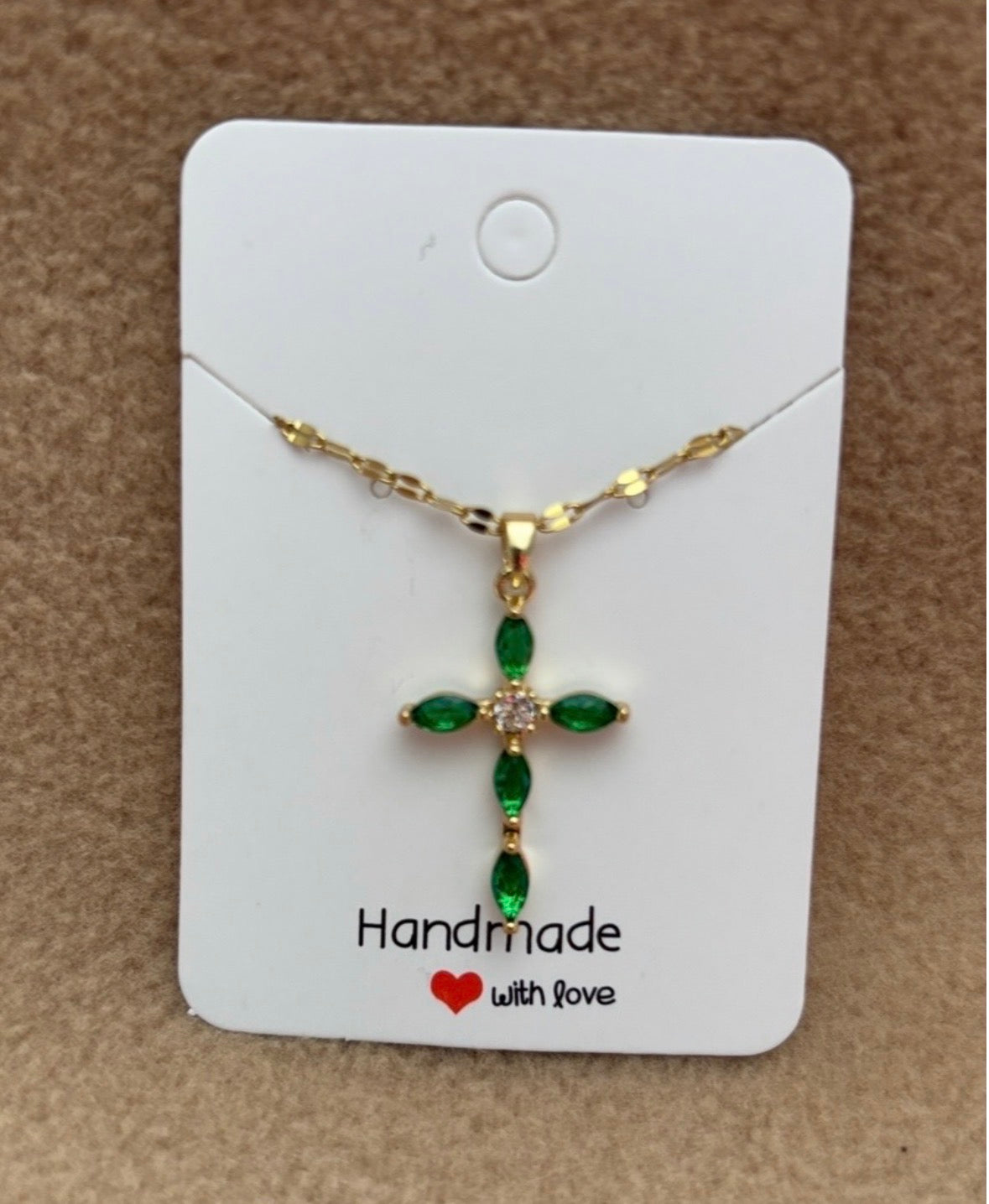 Green Stone Cross Necklace