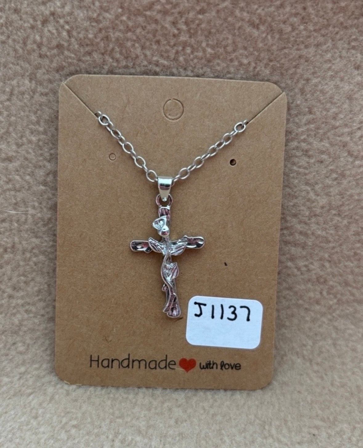 Sliver Rose Cross Necklace