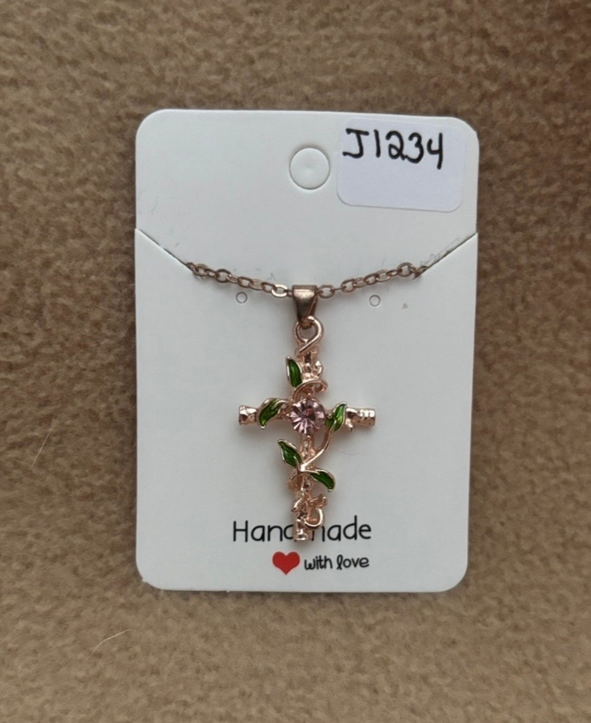 Pink Stone Cross Necklace