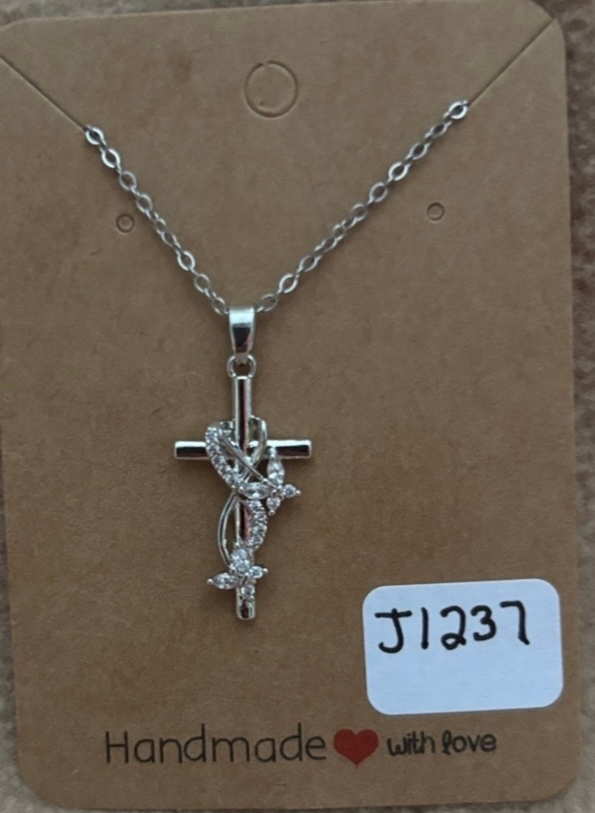 Clear Butterfly Cross Necklace