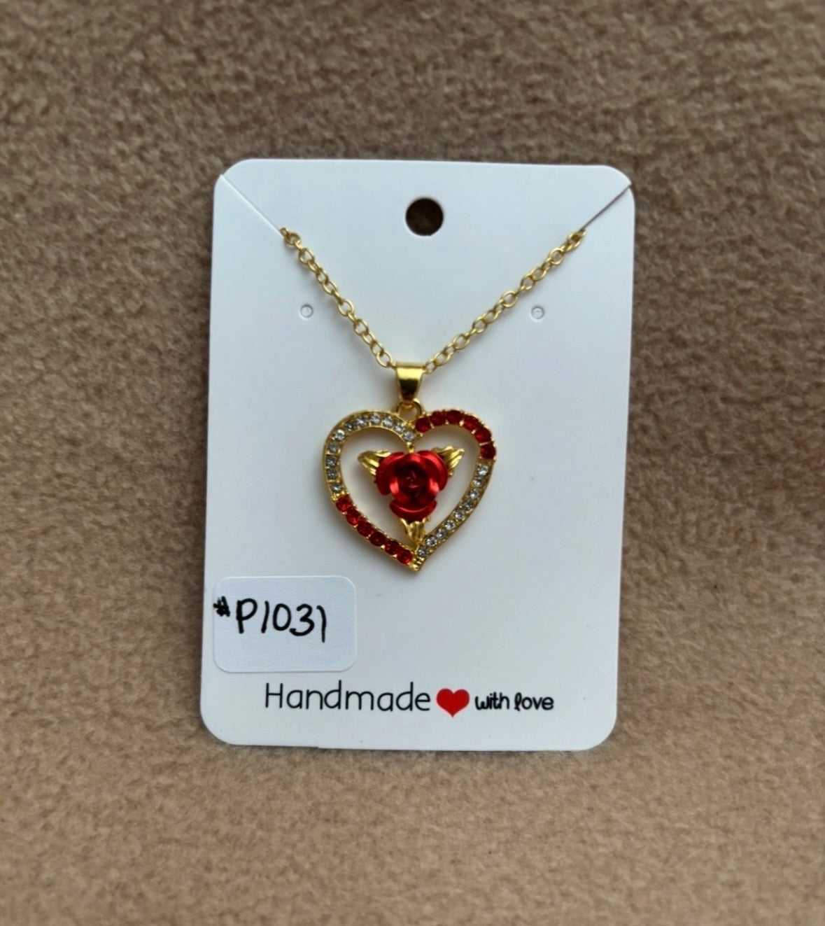 Red Heart With Red Rose Necklace