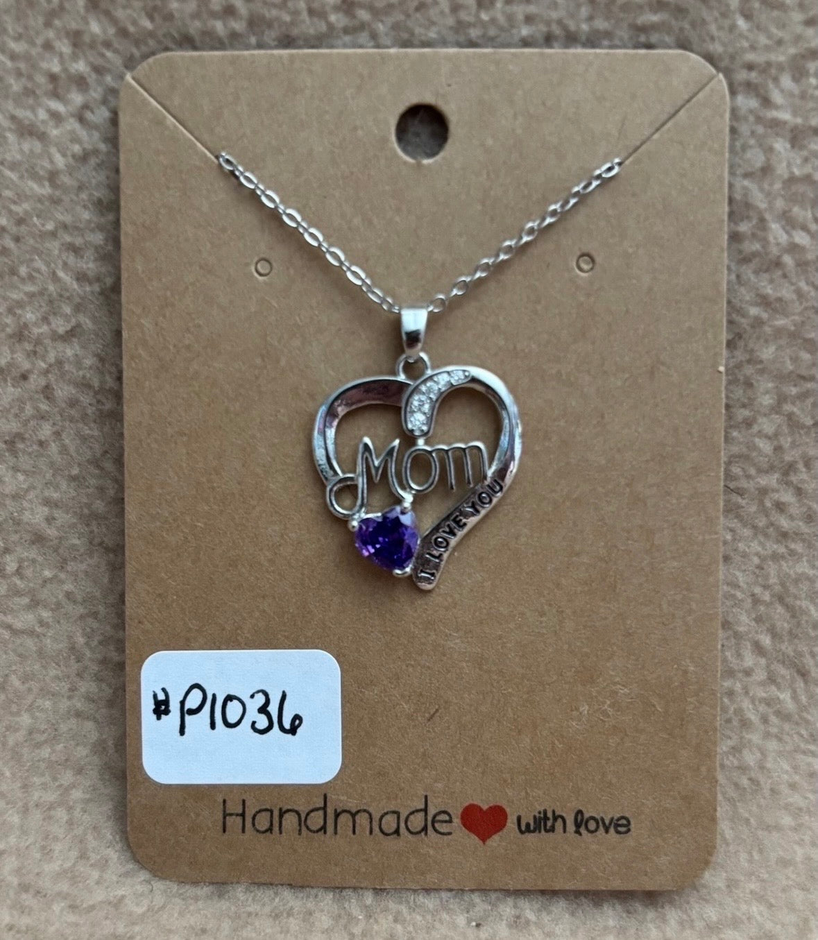 Mom Heart Rhinestone Necklace
