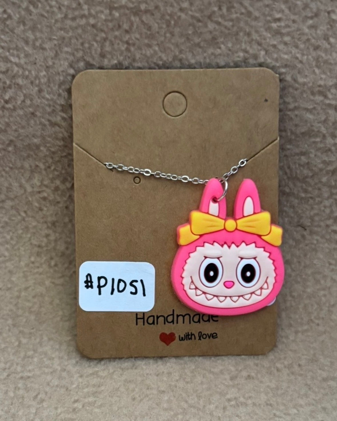 Bright Pink Labubu Head Necklace