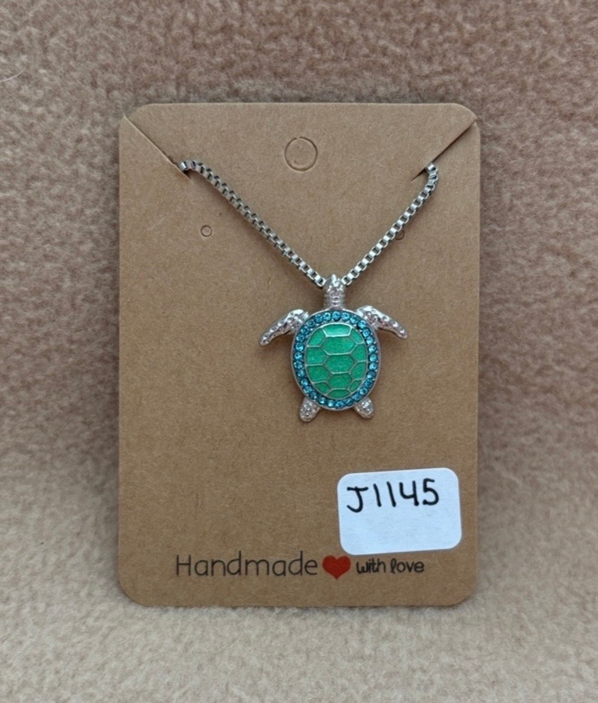 Light Blue Rhinestone Turtle Necklace
